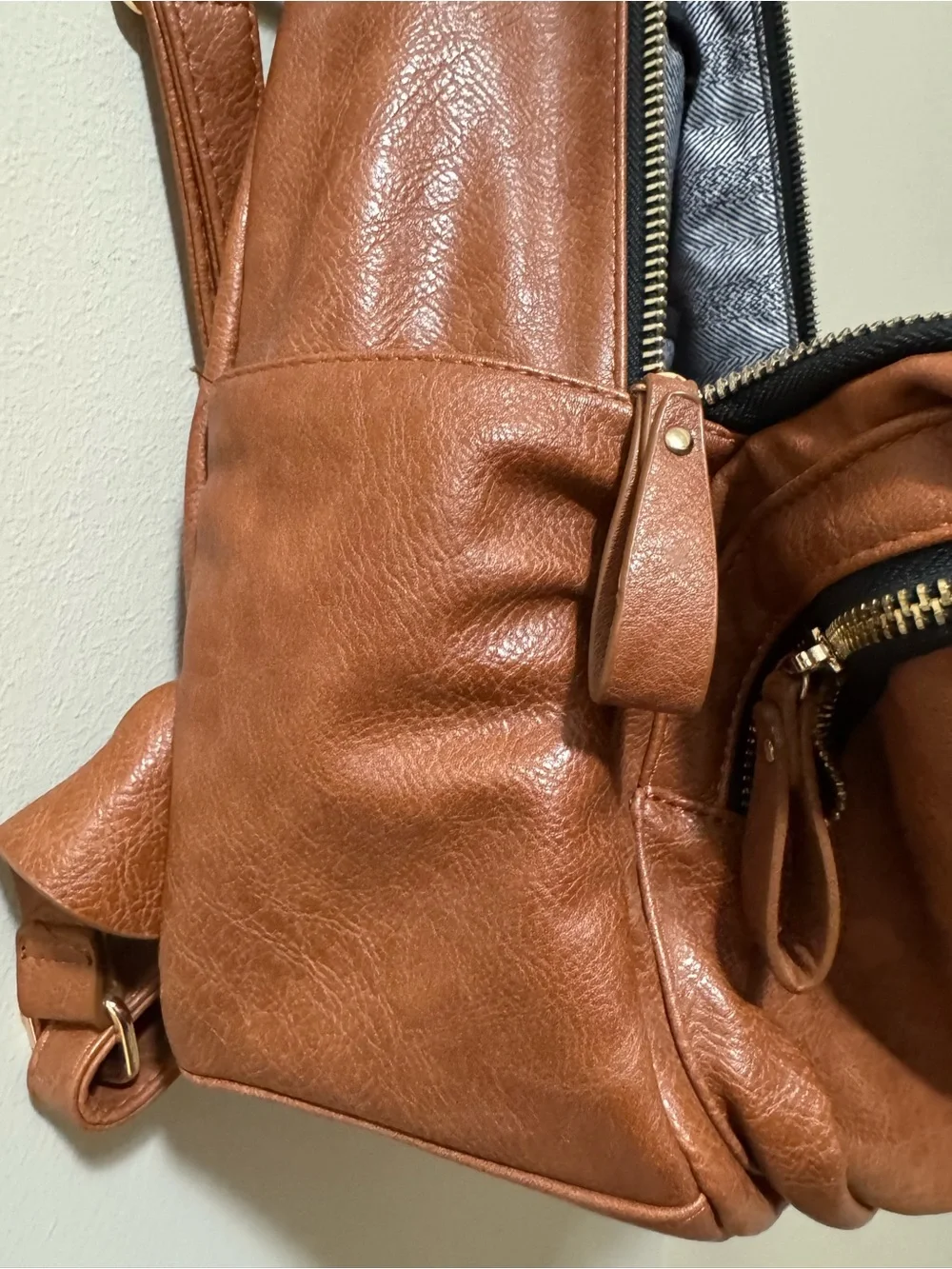 Madison West Brown Faux Leather Backpack